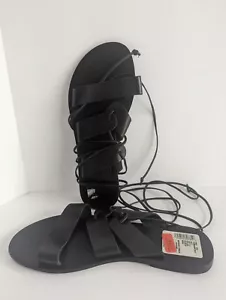 New Splendid Black Leather Flat Sandals Lace Up Tyler Women's Size 6.5 B Spain - Picture 1 of 8