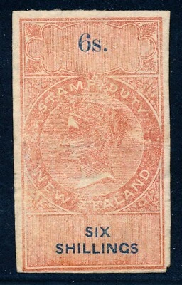 1867 Nueva Zelanda 6/ sello de ingresos fiscales, descalzo #36, usado Foto 1 de 4