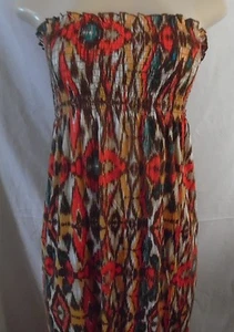 BROWN AQUA IVORY SUMMER ELASTIC DRESS MAXI LONG STRAPLESS MEDIUM - Bild 1 von 6