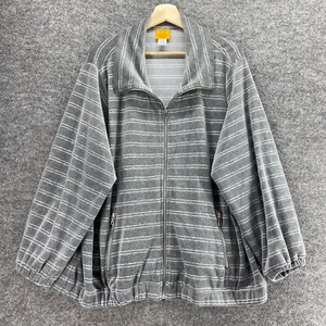 Ruby Rd. Jacket Women 22W Plus Gray Striped Full Zip Collared Long Sleeve Cotton - Picture 1 of 8