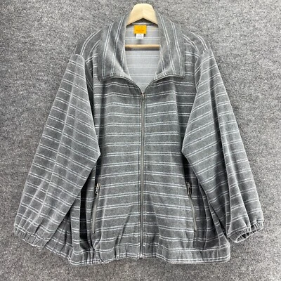 Ruby Rd. Jacket Women 22W Plus Gray Striped Full Zip Collared Long Sleeve Cotton - Image 1 of 4