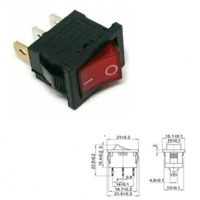 interruttore a bilanciere bipolare ON-OFF con spia led 250V 6A 15x21 mm  - Immagine 1 di 2