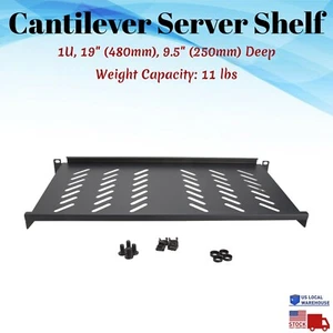 1U 19" Server Shelf Tray Vented Rack Mount 9.84" 250mm Deep Depth Network - Picture 1 of 10