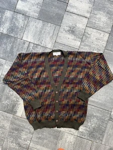 VTG Peruvian Connection (Peru) 100% Alpaca Striped Tire Track Cardigan Sweater L - Picture 1 of 13