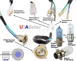 P15d Socket Connector Harness Headlight Bulb H6M P15D-25-1 PX15D 3 Wire Scooter - Picture 1 of 1