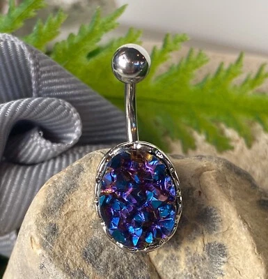 Ювелирные изделия для тела кольцо для пупка с радужным камнем грубой огранки друзы военно-морской пупок кнопка - Изображение 1 из 2