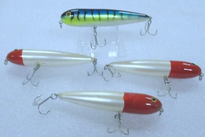 Vintage Lot of 4 Mullet Fishing Lure Red Hed Blue Gren Stripe 4-1/2" Body Bait - Image 1 of 4