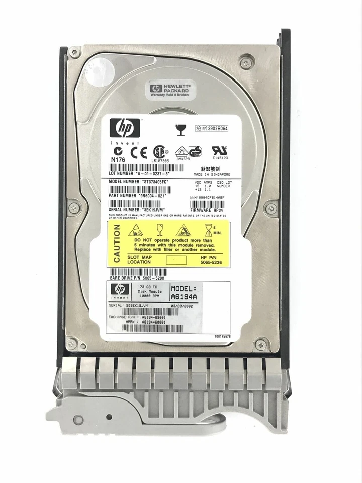 Hp 73Gb 72GB 10k FC ds2405 st373405fc 5065-5290 a6194a a6194-69001 a6194-60001  - Image 1 of 1