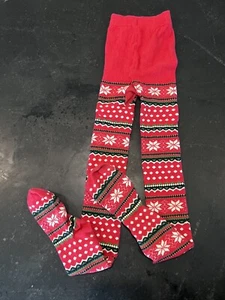 EUC Land's End Girls Red Snowflake Tights, Size Large 12-14, Warm Knit Holiday - Picture 1 of 9