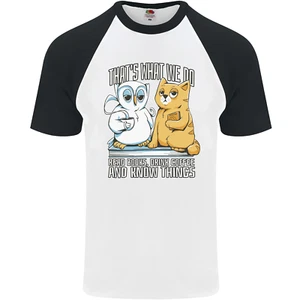 An Eule & Katze Buch Lesen Bibliophile HERREN S/S Baseball - Picture 1 of 49