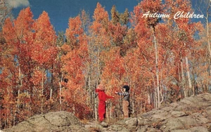Postcard Girl Boy Trees Autumn Children - Picture 1 of 2