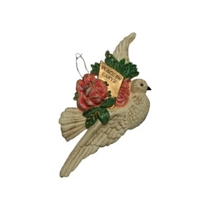Vintage Christmas Pink Roses & White Dove Tree Ornament Peace On Earth Bird  - Picture 1 of 11