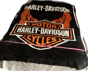 Harley-Davidson Motorcycles Biker Fleecedecke, 72" x 62" Queen, Schwarz Orange - Bild 1 von 4