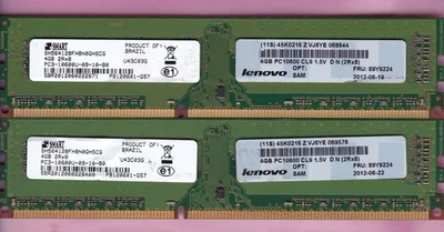 8GB 2x4GB PC3-10600 SMART SH564128FH8N0QHSCG DDR3-1333 LENOVO FRU 89Y9224 Kit - Image 1 of 2