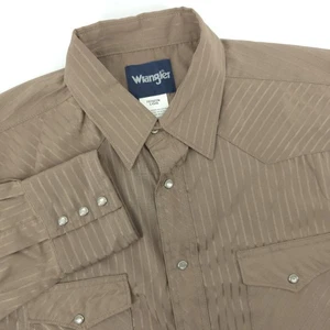 VTG Wrangler Western Shirt Mens Large Brown Long Sleeve Pearl Snap Cowboy - Picture 1 of 7