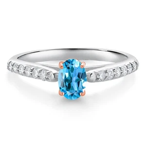 0.73 Ct Swiss Blue Topaz G/H Lab Grown Diamond 10K White and Rose Gold - Picture 1 of 4