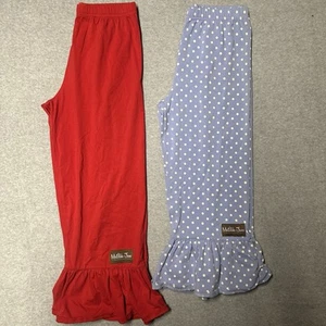 2 Lot Matilda jane Girls Ruffle Leggings Pants Red Blue Sz 12 Polka Dot Pair - Picture 1 of 7