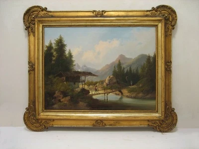 Ölgemälde alt 19.Jh. G. Barbarini Alpen Landschaft Gebirge Österreich Romantiker - Bild 1 von 4