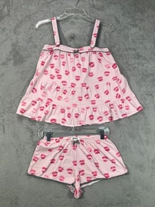 DKNY Womens Small Pink Lips PJ Set 2 PC Pajama Lounge Set Babydoll Top Shorts - Picture 1 of 20