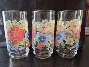 Set of 3 Vintage MCM Flower Drinking Glasses Tumblers Floral 5-3/4"H - Picture 1 of 3