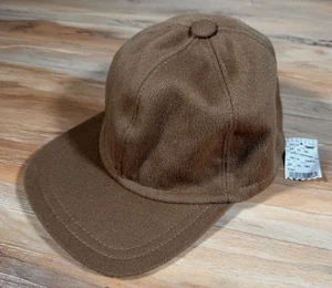 Cappello berretto baseball nuovo con etichette vintage Barneys NY marrone cammello 75% cashmere flanella fibbia schiena - Foto 1 di 10