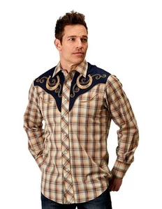 Roper Western Shirt Mens L/S Snap Plaid Brown 01-001-0024-3003 BR - Picture 1 of 2