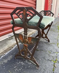 VTG Art Specialty Co Art Deco Bench Cast Iron Seat Winged Female Gothic Stool - Picture 1 of 9