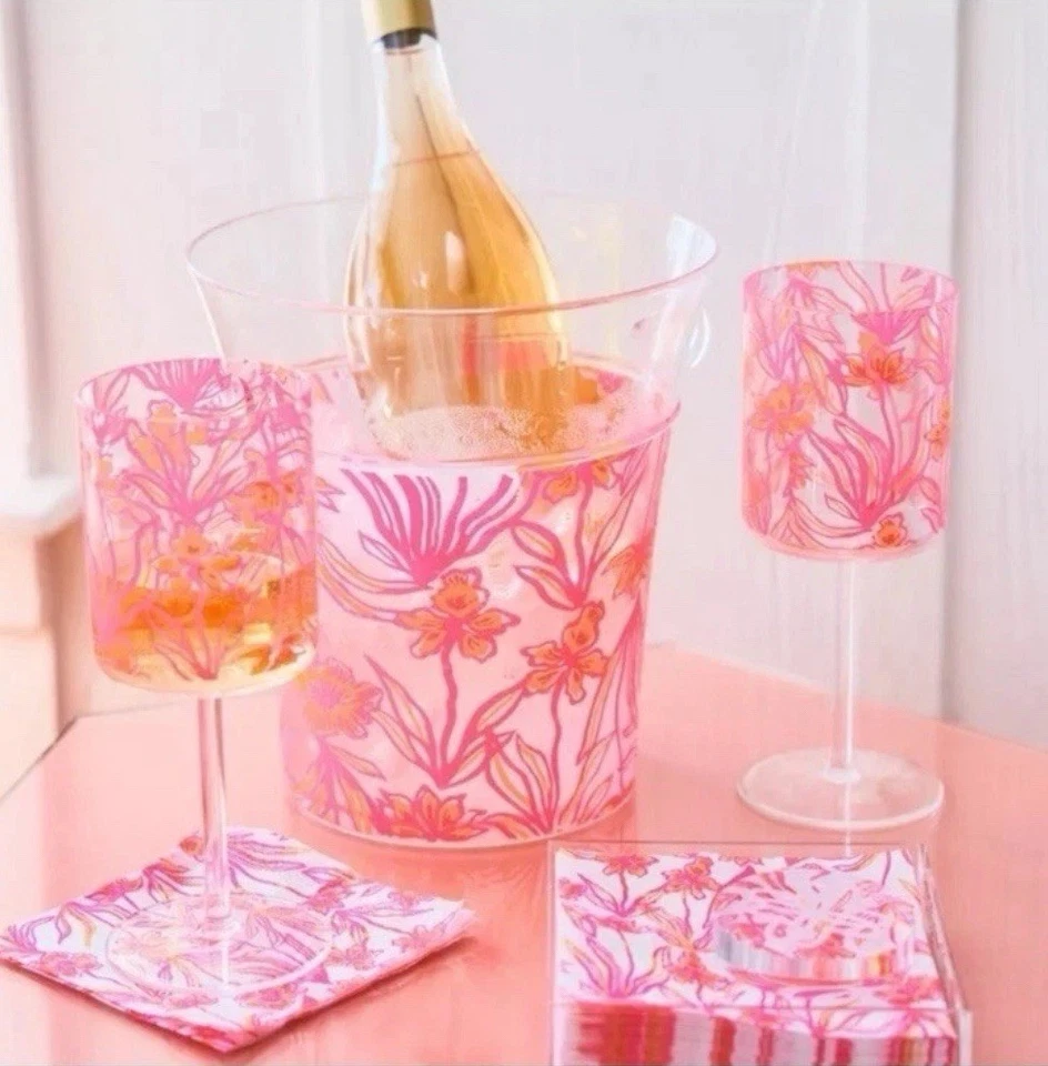 Lilly Pulitzer Acrylic Wine Chiller, 2 Glasses, Napkin & Holder - Image 1 of 4