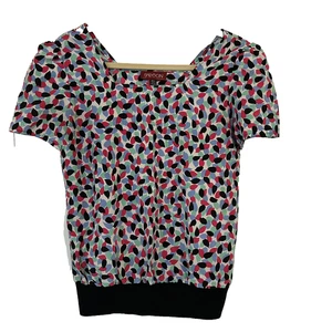 Top vintage años 80 Sassoon multicolor para mujer manga abullonada pequeña/mediana - Imagen 1 de 9