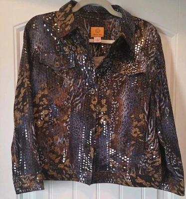 Chaqueta de lentejuelas con estampado animal marrón azul Ruby Road para mujer talla 12  Foto 1 de 4