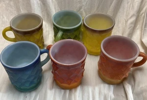 Vintage lot of 6 Fire King Anchor Hocking coffee mugs Kimberly Diamond COLORFUL - Picture 1 of 9