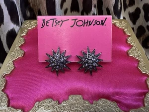 Betsey Johnson Celestial Moon Violet Purple Crystal Starburst Pewter Earrings - Picture 1 of 2
