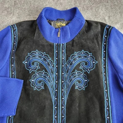 Bob Mackie Wearable Art 100% Leather Western Jacket Women's 3X Black Blue NWT - Image 1 of 4