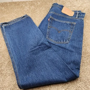 Levi Strauss 501 Jeans Mens W42 L34 Dark Wash Denim Big E Made USAStraight Fit - Picture 1 of 9