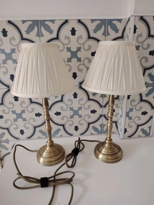 Laura Ashley Pair Of Brass Table Lamps + Shades - Picture 1 of 5
