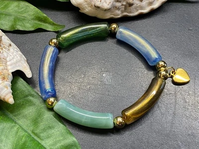 Armband Armreif Gr. S Schlauchperlen elast. Strass Rohrperlen #991-6 - Bild 1 von 2