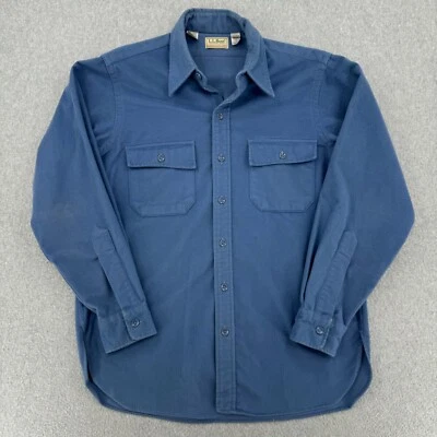 L.L. Bean Chamois Shirt Men's Size 16 Blue Cloth Dual Pockets Button Up USA - Image 1 of 4