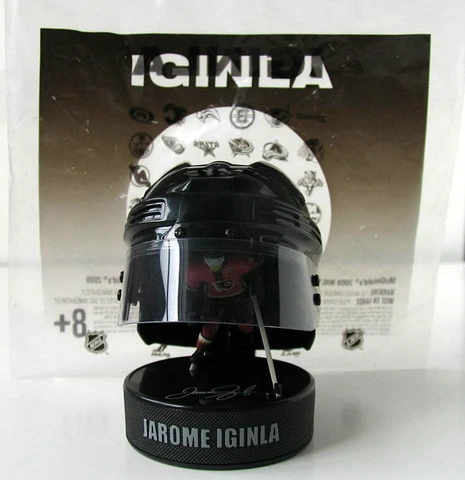 JAROME IGINLA - RARE Collectible Hockey Helmet -NHL Plastic Figure on Puck Cover