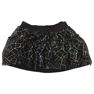 Girls Black Metallic Rainbow Tulle Spiderweb Spider Halloween Skirt - Picture 1 of 2