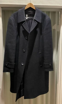 Abrigo de invierno de lana azul marino para hombre grande largo a medida PROCHNIK de un solo pecho elegante Foto 1 de 4