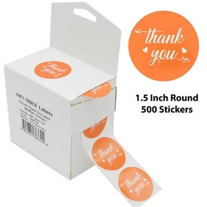 500 Stück Danke 1,5" Runde ORANGE Aufkleber mit Spenderbox, von Infi-Touch - Bild 1 von 12