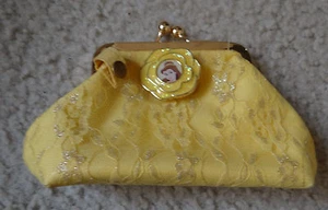 DISNEY yellow with floral/shimmer lace floral princess buckle coin Kids Wallet  - Picture 1 of 3