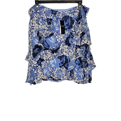 LRL Ralph Lauren Mujer Talla 14 Floral Estampado Volantes Falda Corta Azul Cremallera Lateral  Foto 1 de 4