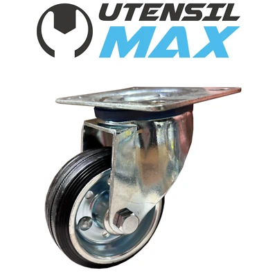 RUOTE  CON SUPPORTO GIREVOLE A PIASTRA IN GOMMA NERA - CONF. 1 PZ - Ø 80-100-125 - Immagine 1 di 4