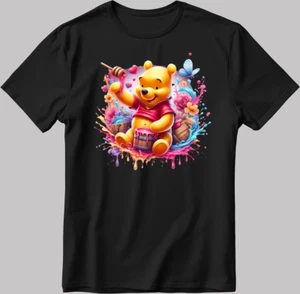 Winnie The Pooh Bear Characters Short Sleeve White-Black Men's / Women C526 - Picture 1 of 6
