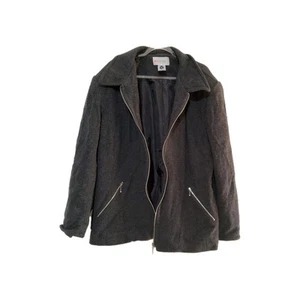 Sussan Wool Blend Zipper Jacket Coat Womens Size Large Grey Black Zip Pockets - Picture 1 of 6