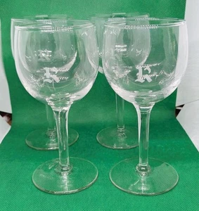 Vintage "R" Monogrammed Stemmed Wine 5.75" Tall Glasses Set of 4 - Picture 1 of 6