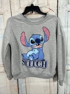 Disney Stitch Girls Size Medium Pull Over Sweatshirt Grey Long Sleeve Crew Neck - Picture 1 of 6