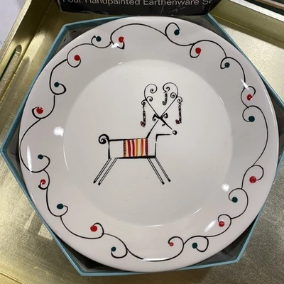 Juego de 4 platos de postre de loza pintados a mano Sakura Holiday Patchwork Foto 1 de 4