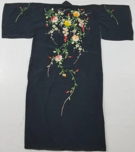 Antique Japanese Silk Hand Embroidered Floral Kimono - Picture 1 of 15